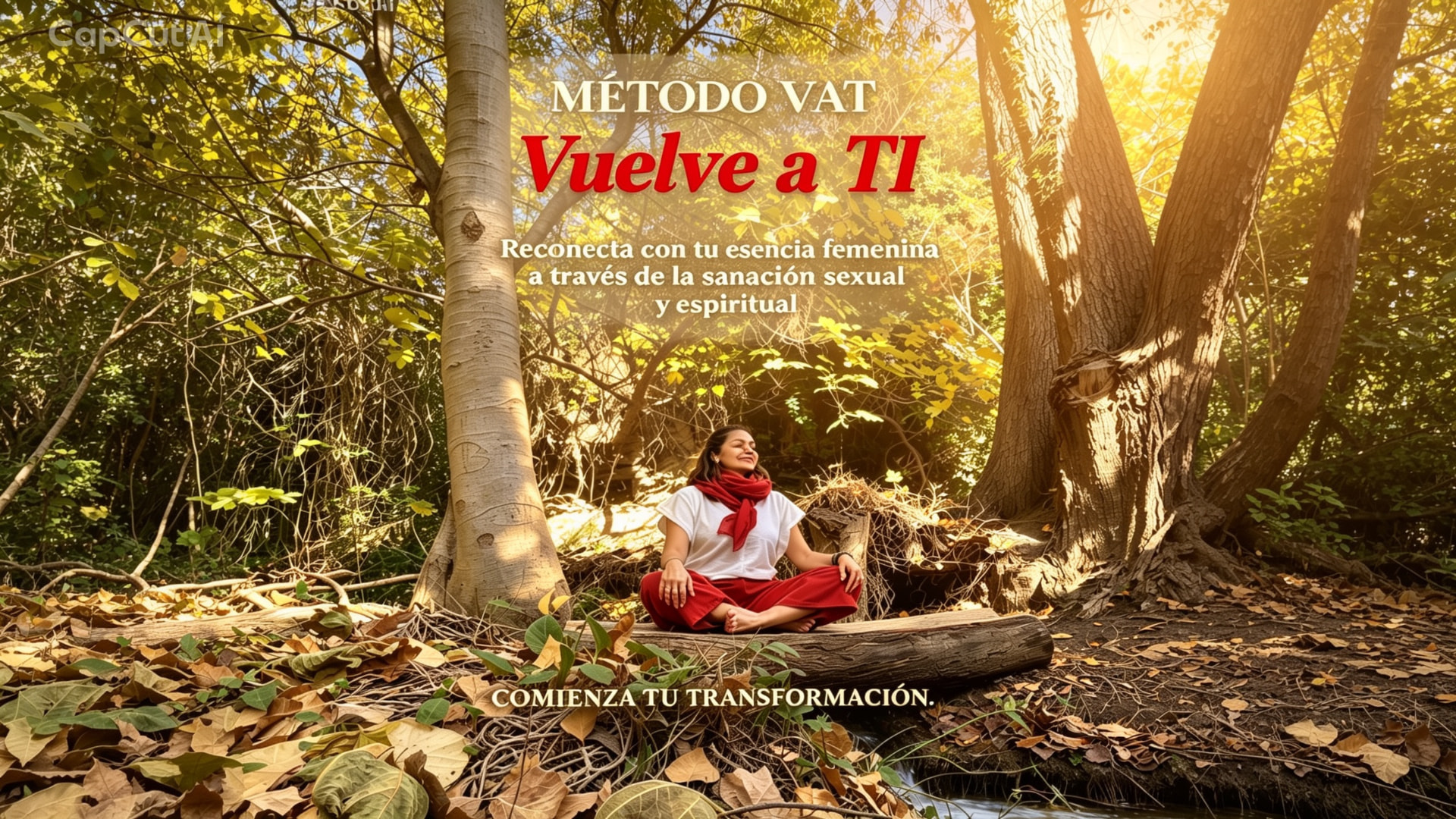 Mujer meditando en el bosque — Método VAT, Vuelve a TI